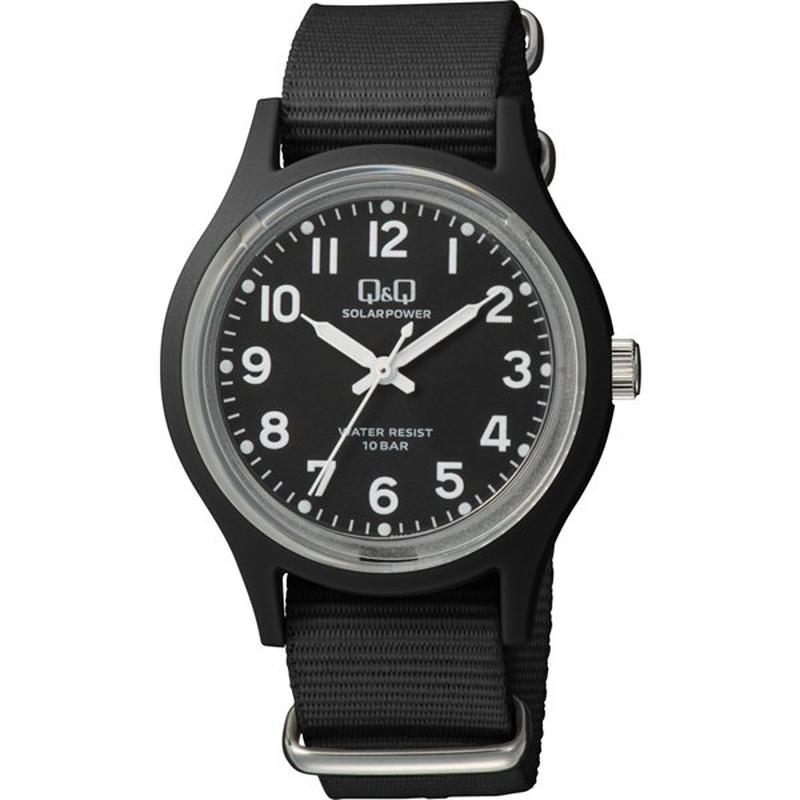 CITIZEN E05A-001VK Watch - Q&Q Nano Analog Solar Watch with 10 ATM Water Resistance and Nylon Strap