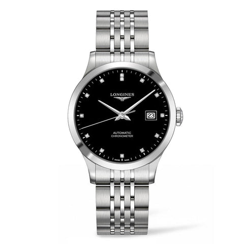 LONGINES L2.820.4.57.6 Record Black Dial Watch with 5 Year Warranty, Swiss Precision Movement and Timeless Elegance
