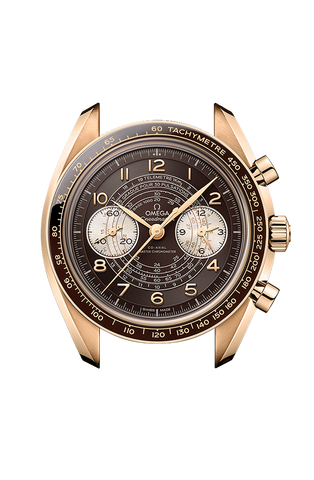 OMEGA 329.92.43.51.10.001 SPEEDMASTER CHRONOSCOPE 43 mm, Bronze gold on leather strap