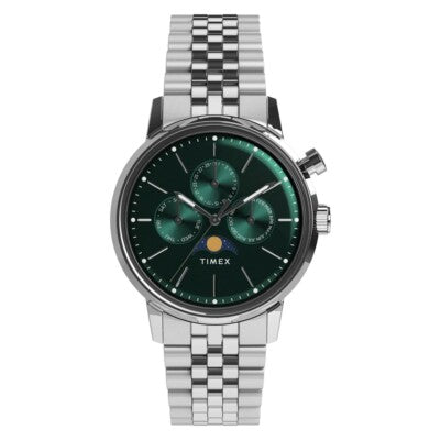 TIMEX TW2Y09900 Watch - Timex Marlin Moon Phase - 1-Year Warranty, Stylish Green Dial, Genuine Product