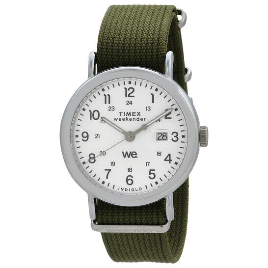 TIMEX TW2W86000 Watch - TIMEX Weekender 40mm Watch - 1-Year Warranty, White Dial, Moss Green Strap - Genuine Product
