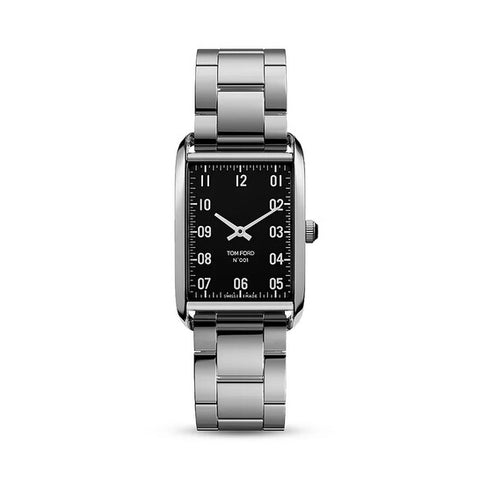 TOM FORD TF0120213934 No.001 Square Two Hand Metal Bracelet with Black Dial Stylish Design Durable Construction and Versatile Elegance