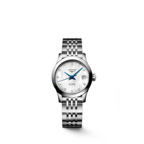 LONGINES Record Automatic L2.320.4.87.6 26mm Stainless Steel Mother-of-Pearl COSC Chronometer Watch