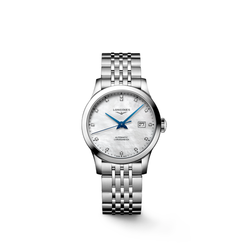 LONGINES Record L2.321.4.87.6 Automatic Chronometer Mother-of-Pearl Dial 30mm Stainless Steel Watch
