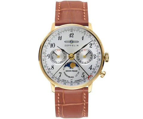 ZEPPELIN 70391 Hindenburg Moonphase Silver Watch with 2 Year Warranty, Genuine Craftsmanship and Elegant Design for Timeless Style